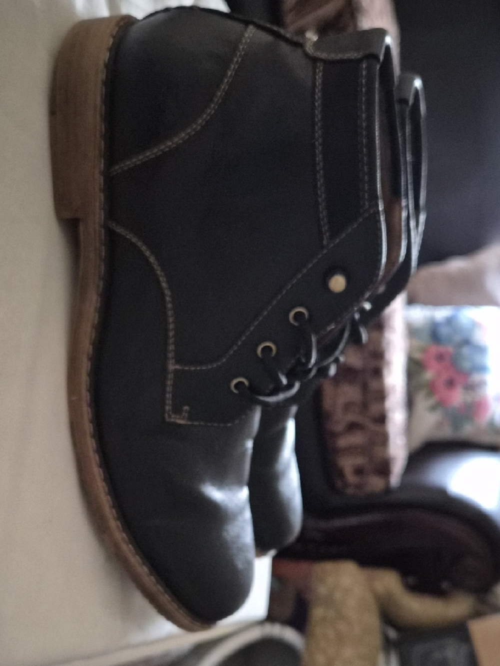Hawker Rye Black Leather Lace-Up Ankle Boots Mens Size 9 - Picture 3 of 5